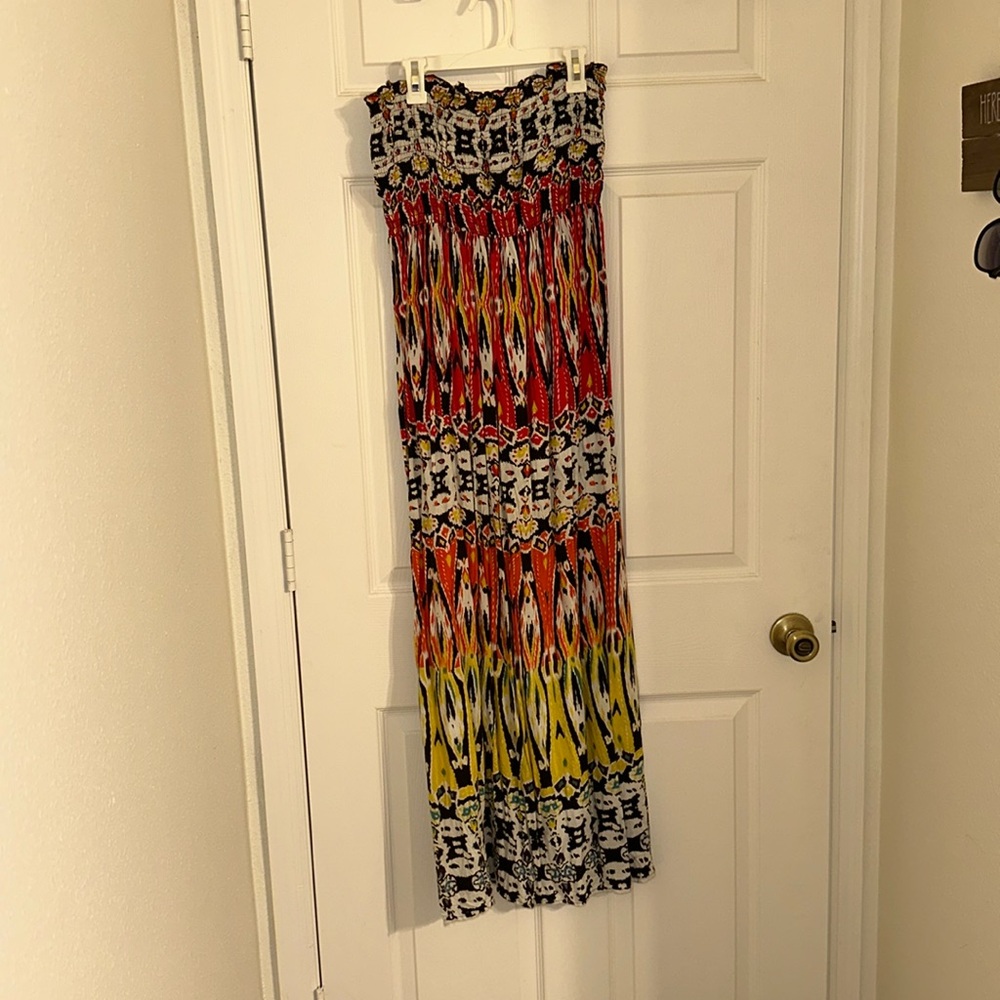 Cotton strapless maxi dress, multicolored